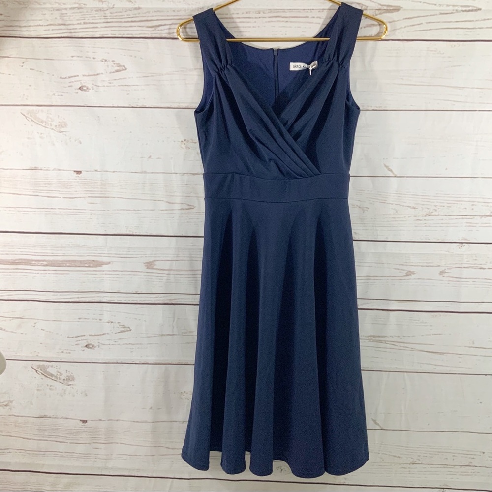 Navy Blue Cocktail Wrap Dress by Grace Karin Size S.